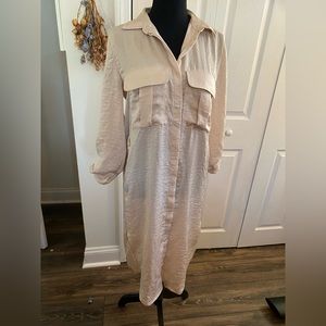 Crème shimmery button up dress